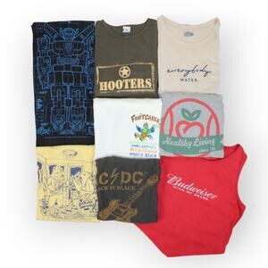 8Tees Lot of 8 T-Shirts (1 Budweiser tank) Buffett AC/DC Voltron Hooters Resell